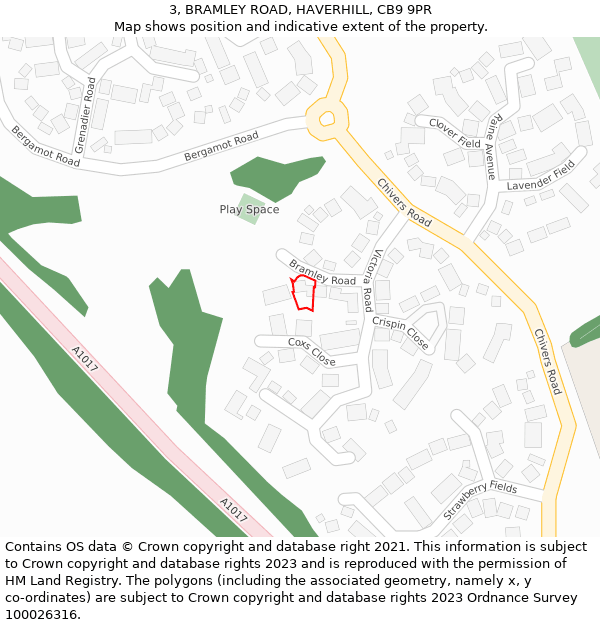 3, BRAMLEY ROAD, HAVERHILL, CB9 9PR: Location map and indicative extent of plot