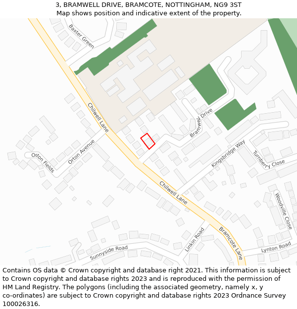 3, BRAMWELL DRIVE, BRAMCOTE, NOTTINGHAM, NG9 3ST: Location map and indicative extent of plot