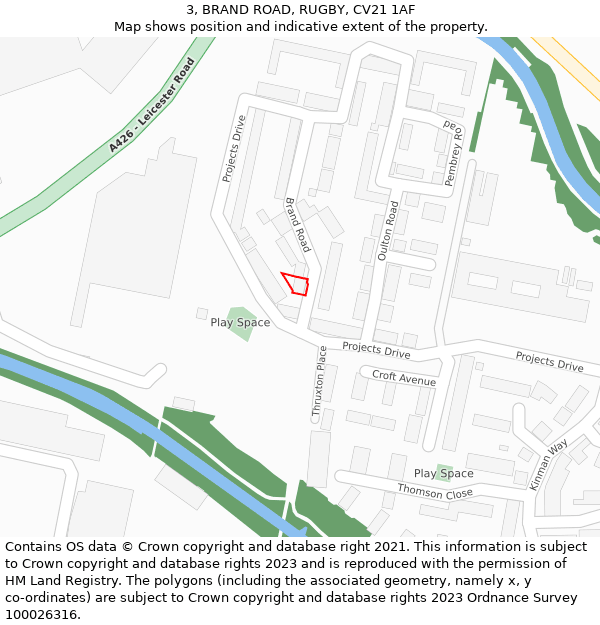 3, BRAND ROAD, RUGBY, CV21 1AF: Location map and indicative extent of plot