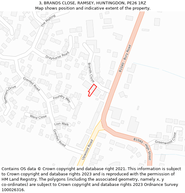 3, BRANDS CLOSE, RAMSEY, HUNTINGDON, PE26 1RZ: Location map and indicative extent of plot