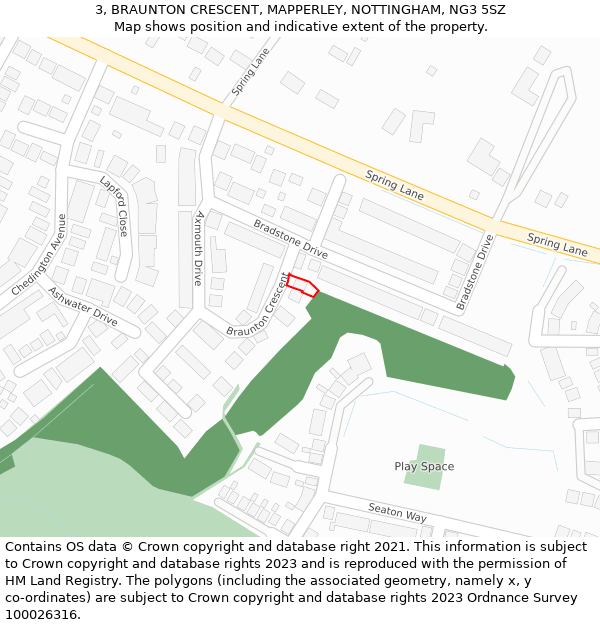 3, BRAUNTON CRESCENT, MAPPERLEY, NOTTINGHAM, NG3 5SZ: Location map and indicative extent of plot