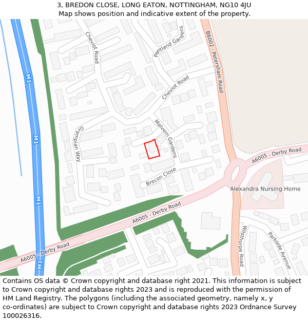 3, BREDON CLOSE, LONG EATON, NOTTINGHAM, NG10 4JU: Location map and indicative extent of plot