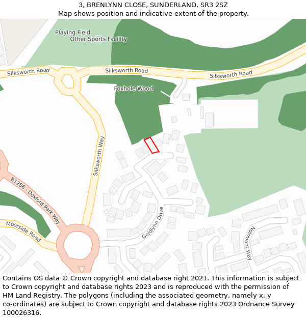 3, BRENLYNN CLOSE, SUNDERLAND, SR3 2SZ: Location map and indicative extent of plot