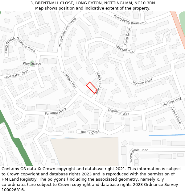 3, BRENTNALL CLOSE, LONG EATON, NOTTINGHAM, NG10 3RN: Location map and indicative extent of plot