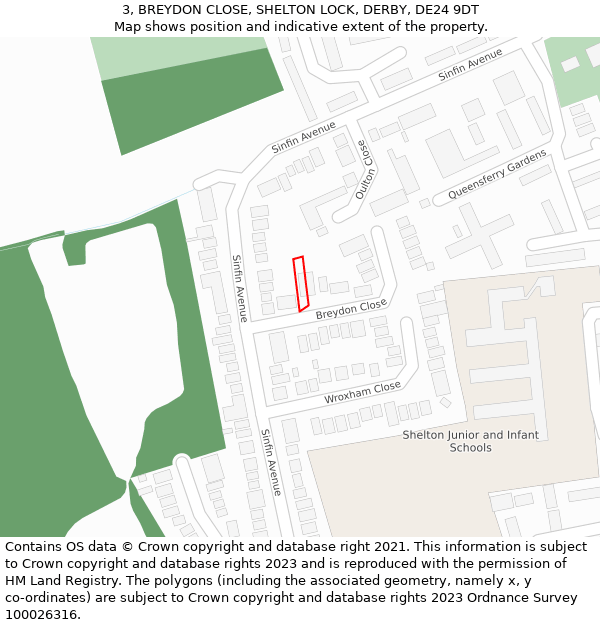 3, BREYDON CLOSE, SHELTON LOCK, DERBY, DE24 9DT: Location map and indicative extent of plot