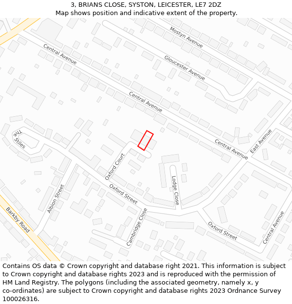 3, BRIANS CLOSE, SYSTON, LEICESTER, LE7 2DZ: Location map and indicative extent of plot