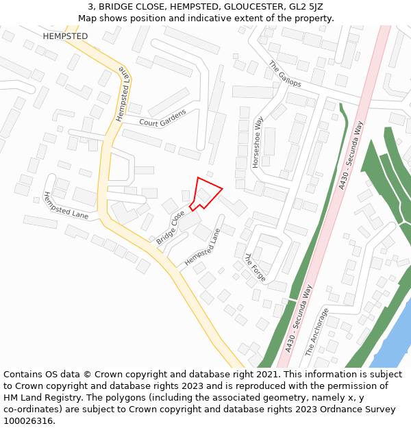 3, BRIDGE CLOSE, HEMPSTED, GLOUCESTER, GL2 5JZ: Location map and indicative extent of plot