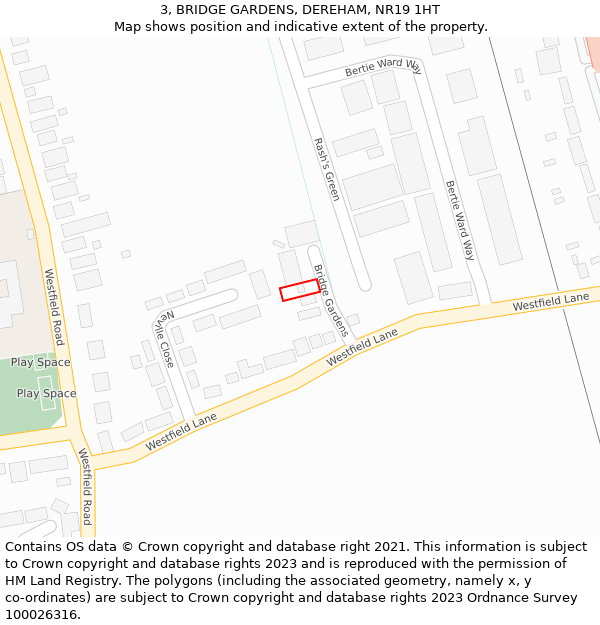 3, BRIDGE GARDENS, DEREHAM, NR19 1HT: Location map and indicative extent of plot