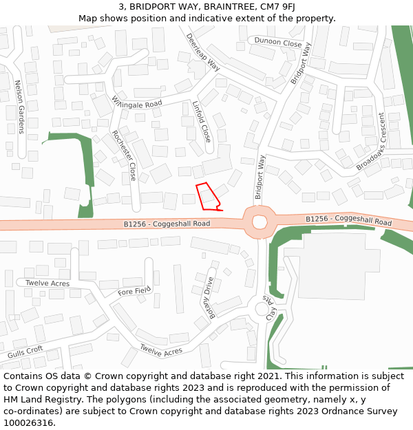 3, BRIDPORT WAY, BRAINTREE, CM7 9FJ: Location map and indicative extent of plot