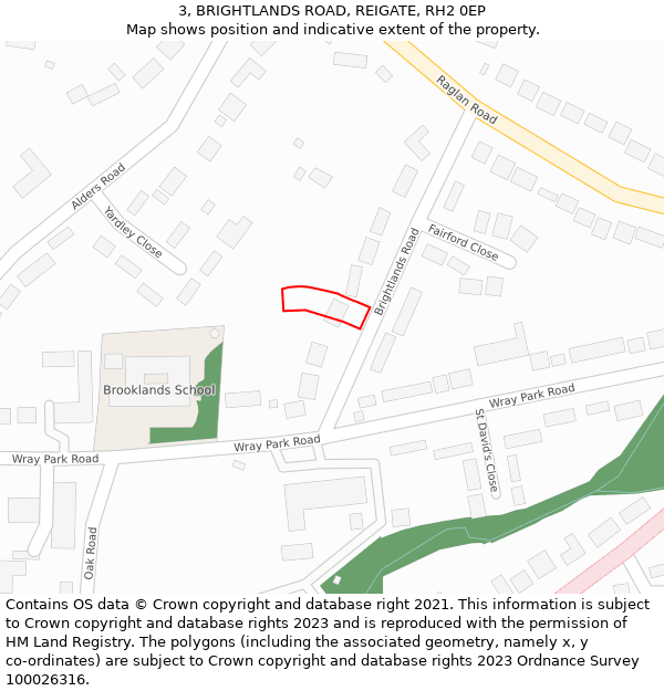 3, BRIGHTLANDS ROAD, REIGATE, RH2 0EP: Location map and indicative extent of plot