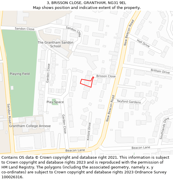 3, BRISSON CLOSE, GRANTHAM, NG31 9EL: Location map and indicative extent of plot