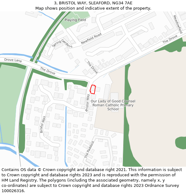 3, BRISTOL WAY, SLEAFORD, NG34 7AE: Location map and indicative extent of plot