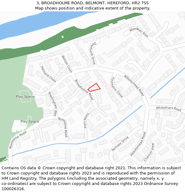 3, BROADHOLME ROAD, BELMONT, HEREFORD, HR2 7SS: Location map and indicative extent of plot