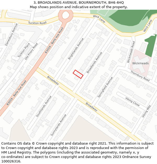 3, BROADLANDS AVENUE, BOURNEMOUTH, BH6 4HQ: Location map and indicative extent of plot