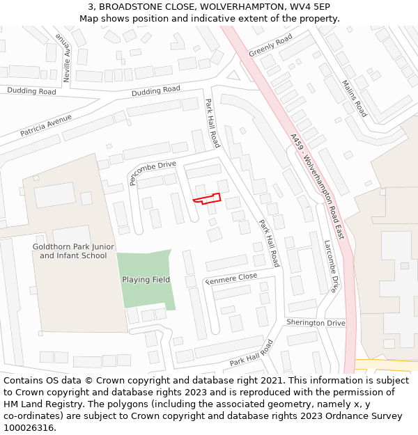 3, BROADSTONE CLOSE, WOLVERHAMPTON, WV4 5EP: Location map and indicative extent of plot