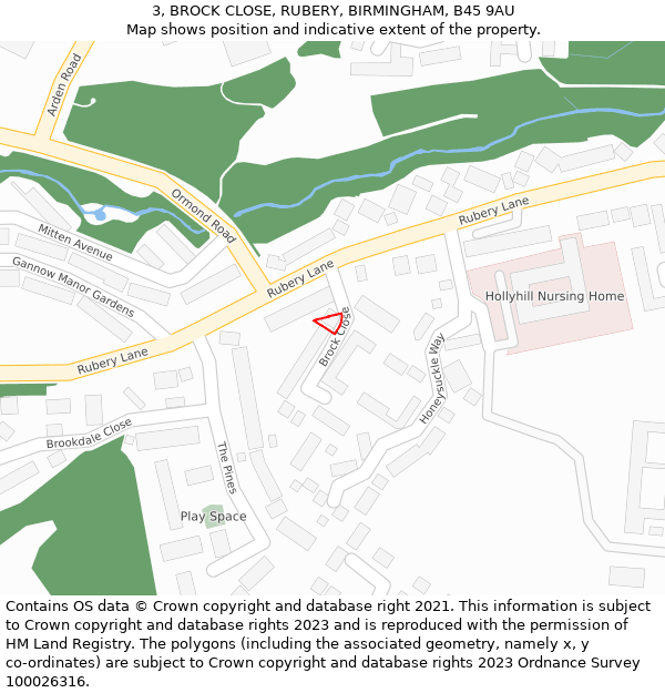 3, BROCK CLOSE, RUBERY, BIRMINGHAM, B45 9AU: Location map and indicative extent of plot