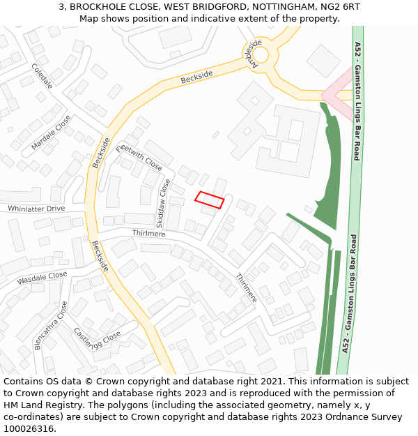 3, BROCKHOLE CLOSE, WEST BRIDGFORD, NOTTINGHAM, NG2 6RT: Location map and indicative extent of plot