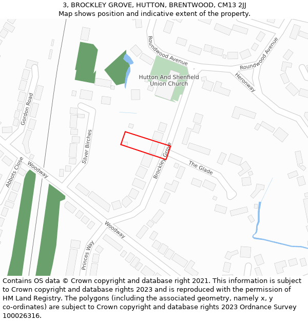 3, BROCKLEY GROVE, HUTTON, BRENTWOOD, CM13 2JJ: Location map and indicative extent of plot