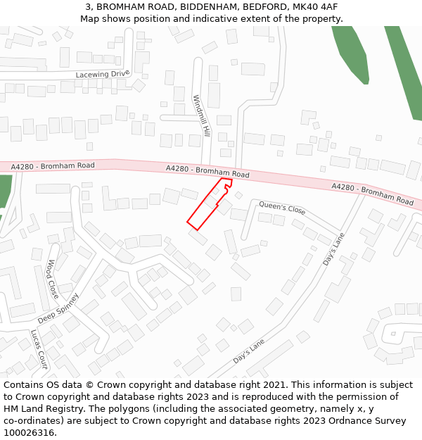 3, BROMHAM ROAD, BIDDENHAM, BEDFORD, MK40 4AF: Location map and indicative extent of plot