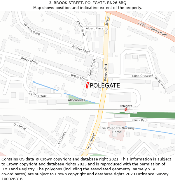 3, BROOK STREET, POLEGATE, BN26 6BQ: Location map and indicative extent of plot