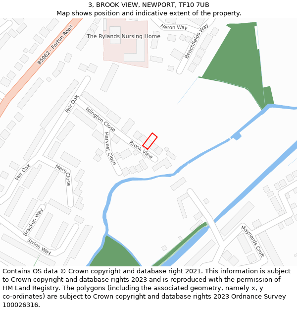 3, BROOK VIEW, NEWPORT, TF10 7UB: Location map and indicative extent of plot