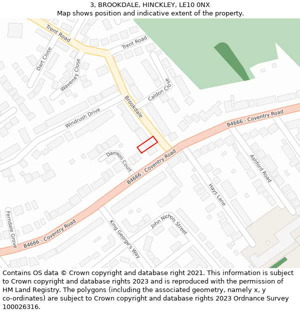 3, BROOKDALE, HINCKLEY, LE10 0NX: Location map and indicative extent of plot