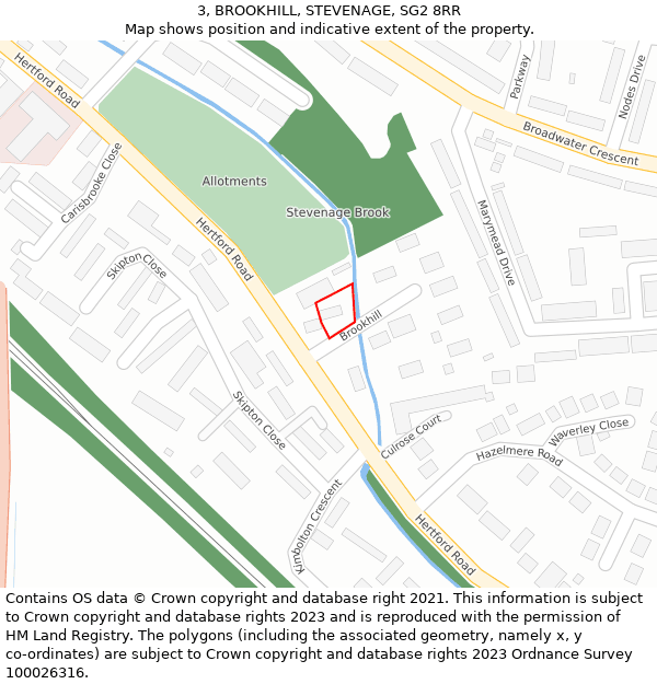 3, BROOKHILL, STEVENAGE, SG2 8RR: Location map and indicative extent of plot