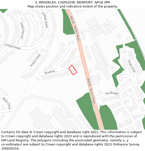 3, BROOKLEA, CAERLEON, NEWPORT, NP18 3PR: Location map and indicative extent of plot