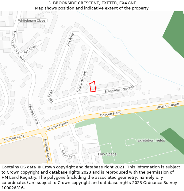 3, BROOKSIDE CRESCENT, EXETER, EX4 8NF: Location map and indicative extent of plot