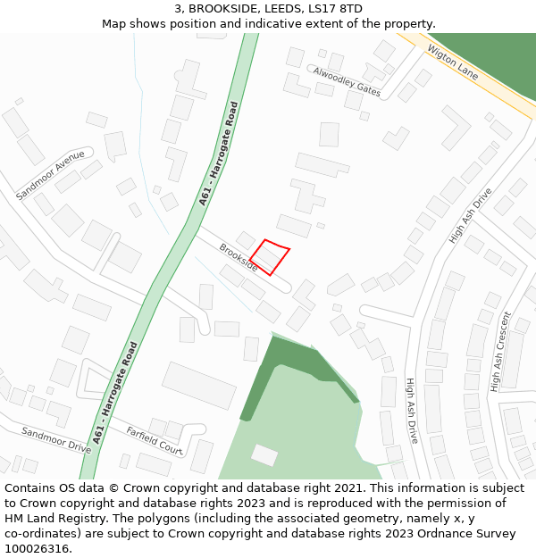 3, BROOKSIDE, LEEDS, LS17 8TD: Location map and indicative extent of plot