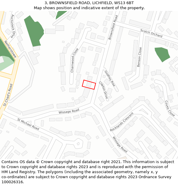 3, BROWNSFIELD ROAD, LICHFIELD, WS13 6BT: Location map and indicative extent of plot