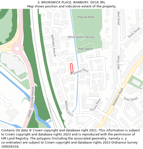 3, BRUNSWICK PLACE, BANBURY, OX16 3RL: Location map and indicative extent of plot