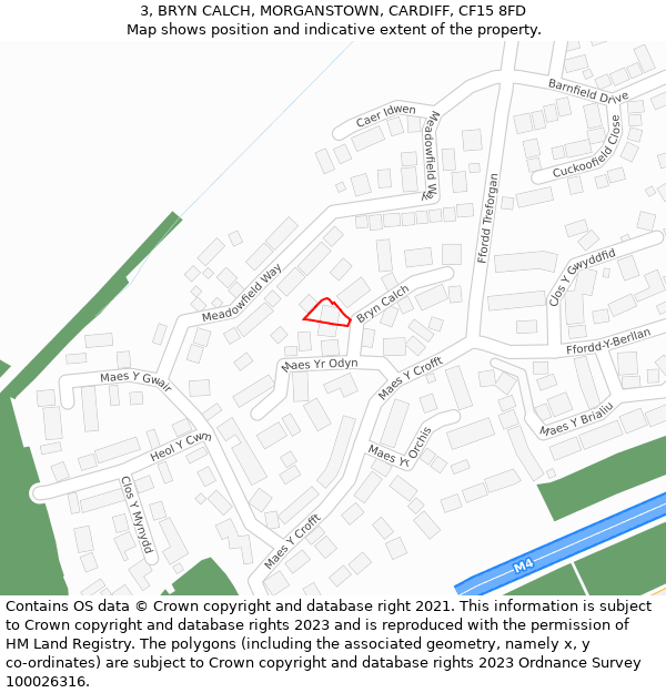 3, BRYN CALCH, MORGANSTOWN, CARDIFF, CF15 8FD: Location map and indicative extent of plot