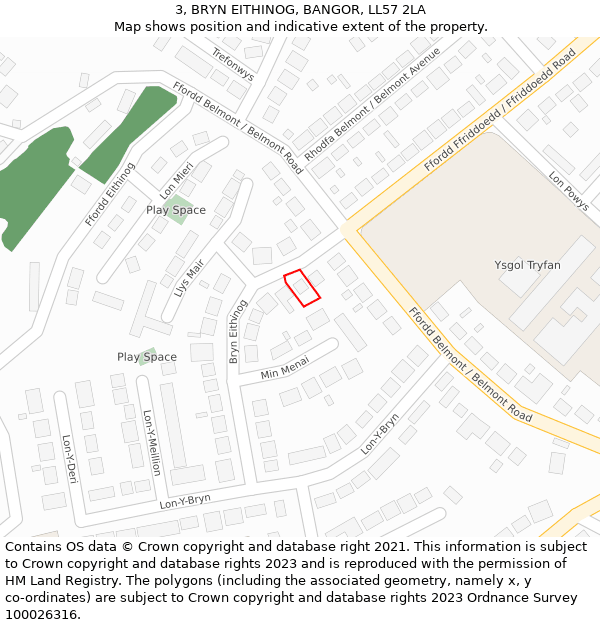 3, BRYN EITHINOG, BANGOR, LL57 2LA: Location map and indicative extent of plot