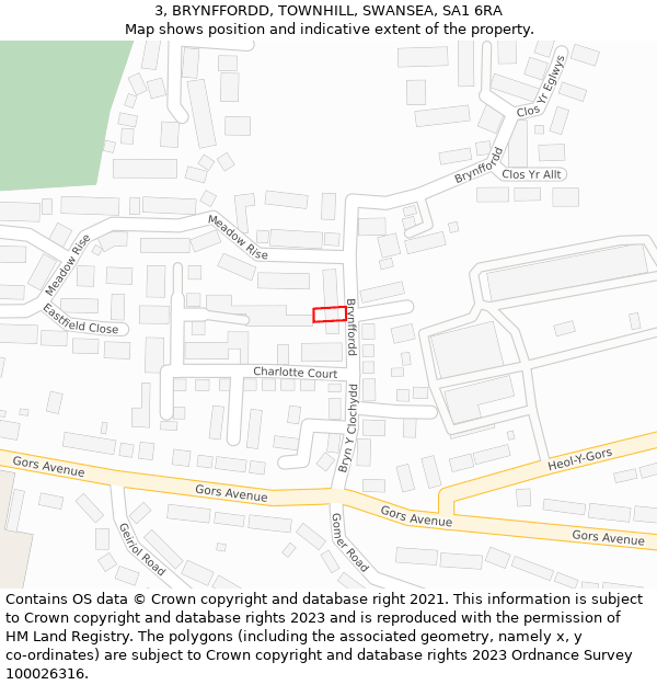 3, BRYNFFORDD, TOWNHILL, SWANSEA, SA1 6RA: Location map and indicative extent of plot