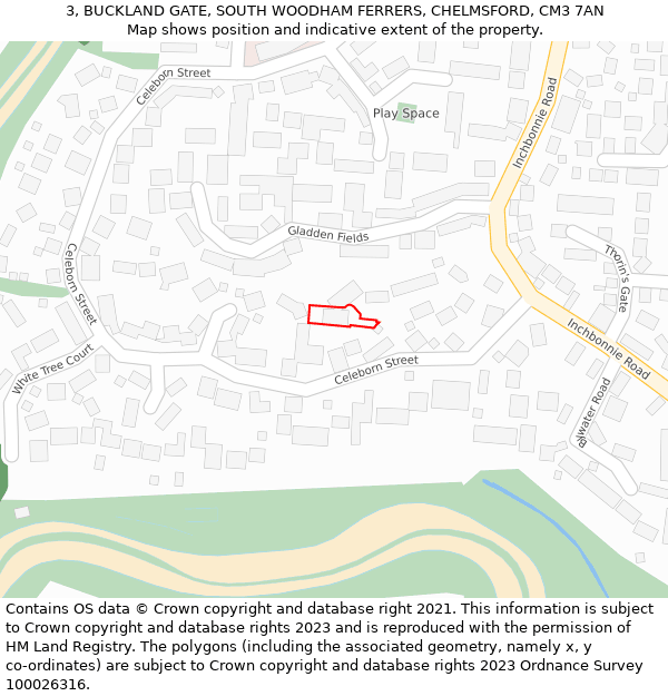 3, BUCKLAND GATE, SOUTH WOODHAM FERRERS, CHELMSFORD, CM3 7AN: Location map and indicative extent of plot