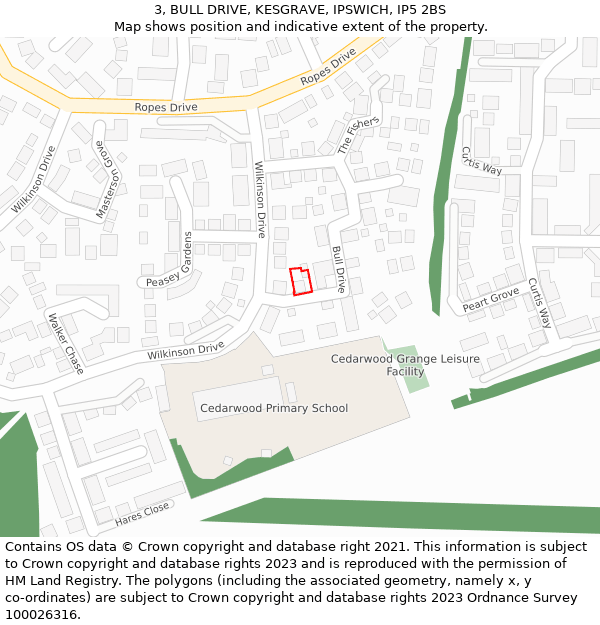 3, BULL DRIVE, KESGRAVE, IPSWICH, IP5 2BS: Location map and indicative extent of plot