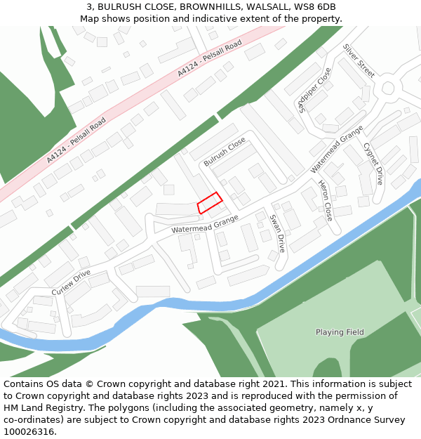 3, BULRUSH CLOSE, BROWNHILLS, WALSALL, WS8 6DB: Location map and indicative extent of plot