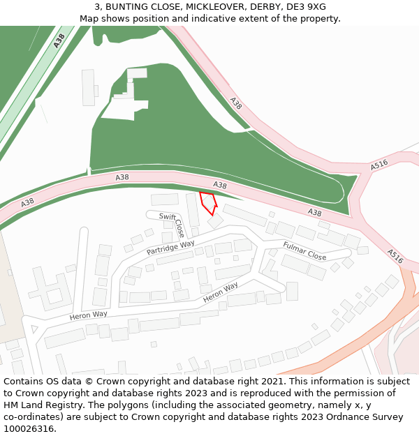 3, BUNTING CLOSE, MICKLEOVER, DERBY, DE3 9XG: Location map and indicative extent of plot