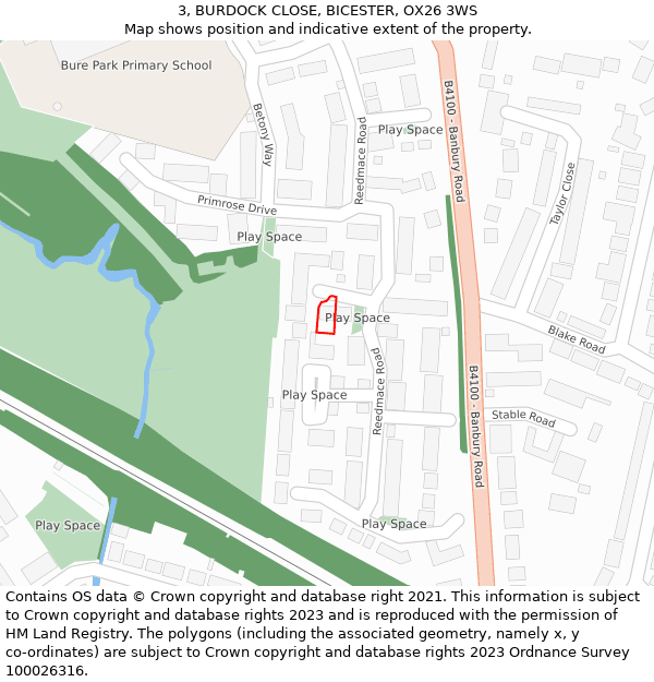 3, BURDOCK CLOSE, BICESTER, OX26 3WS: Location map and indicative extent of plot