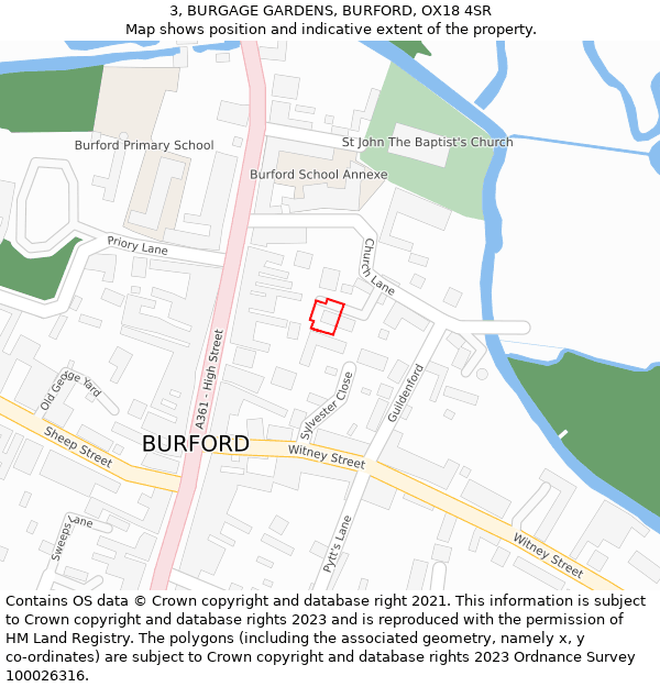 3, BURGAGE GARDENS, BURFORD, OX18 4SR: Location map and indicative extent of plot