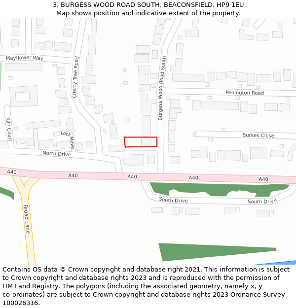 3, BURGESS WOOD ROAD SOUTH, BEACONSFIELD, HP9 1EU: Location map and indicative extent of plot