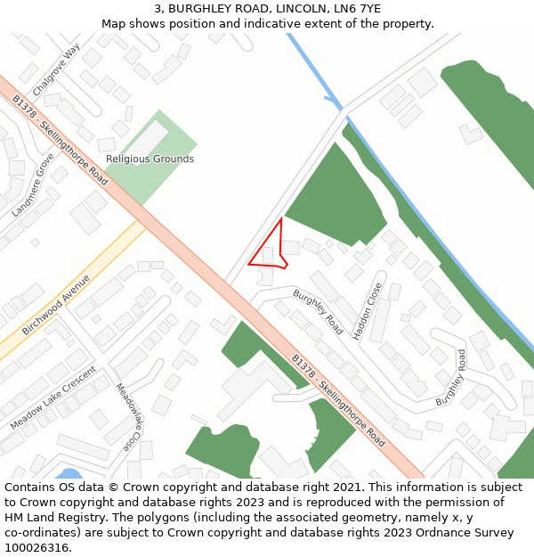 3, BURGHLEY ROAD, LINCOLN, LN6 7YE: Location map and indicative extent of plot