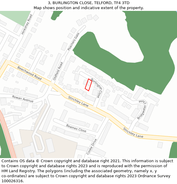 3, BURLINGTON CLOSE, TELFORD, TF4 3TD: Location map and indicative extent of plot
