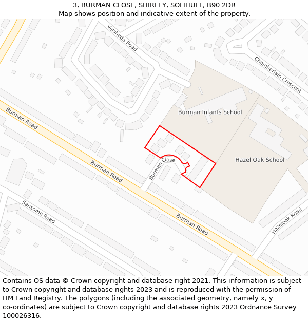 3, BURMAN CLOSE, SHIRLEY, SOLIHULL, B90 2DR: Location map and indicative extent of plot