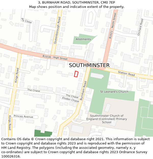 3, BURNHAM ROAD, SOUTHMINSTER, CM0 7EP: Location map and indicative extent of plot