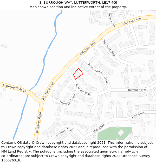 3, BURROUGH WAY, LUTTERWORTH, LE17 4GJ: Location map and indicative extent of plot