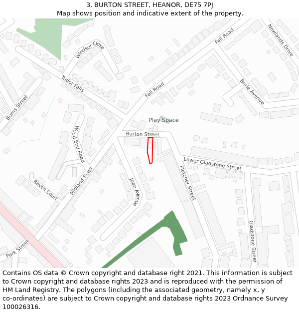 3, BURTON STREET, HEANOR, DE75 7PJ: Location map and indicative extent of plot
