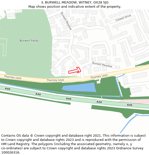 3, BURWELL MEADOW, WITNEY, OX28 5JG: Location map and indicative extent of plot