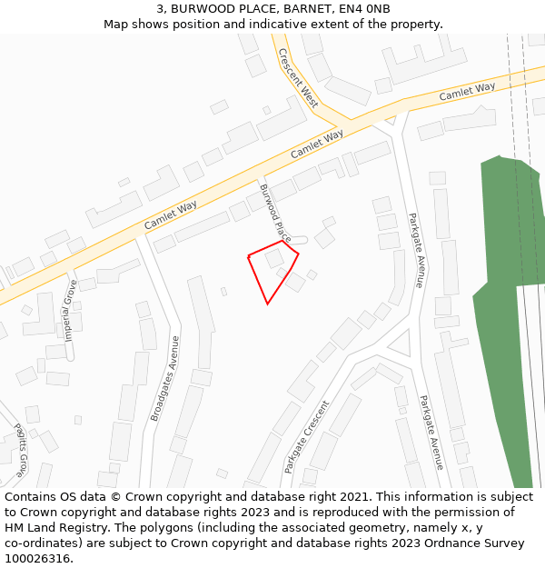 3, BURWOOD PLACE, BARNET, EN4 0NB: Location map and indicative extent of plot